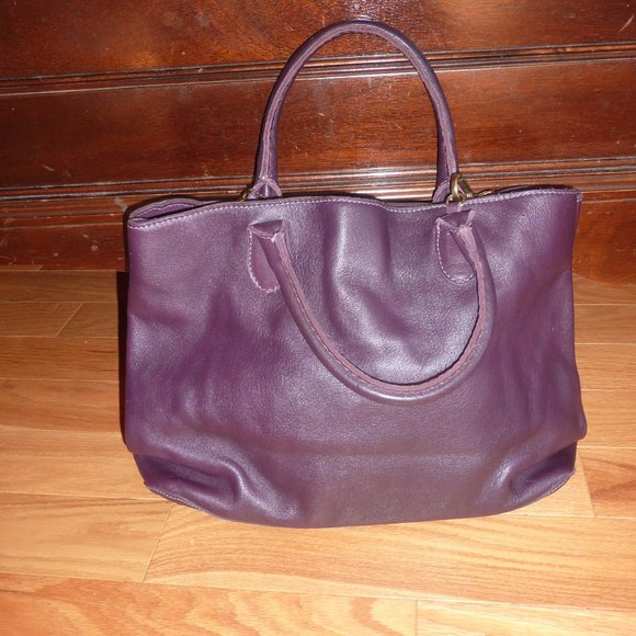 Roots Daily Double Pongo Leather Eggplant Purple Leather Purse - Picture 2 of 8